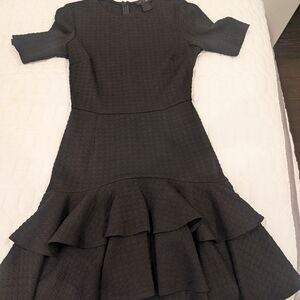 Aqua Black Textured Ruffle Dress